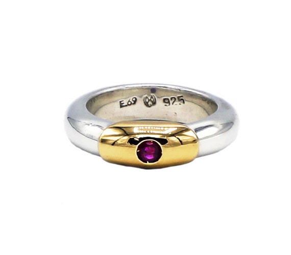 Estate Jewelry Silver Round Ruby Stackable Band Ring Sterling Silver SS