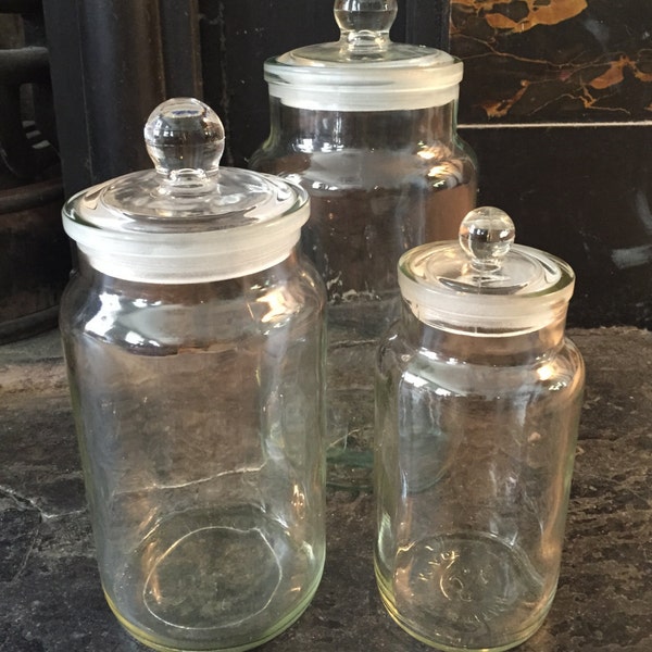 Vintage British Glass Apothecary Jars - Set of 3