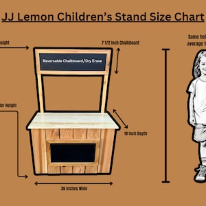 JJ Lemon Rustic Children's Lemonade Stand 6 Piece kit for 10 Minute AssemblyBonus Free storage shelf and wheels added to all Stands image 2