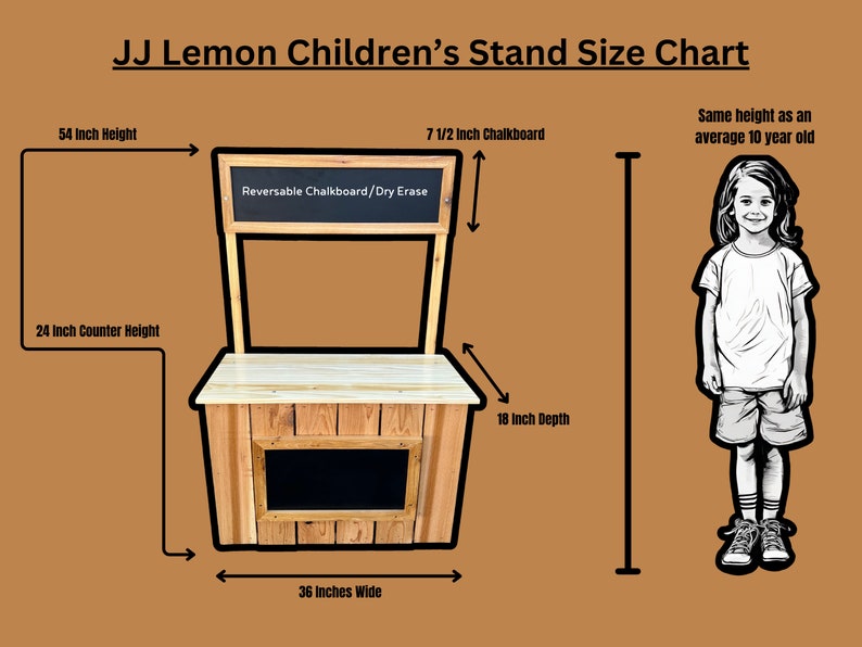 JJ Lemon Rustic Children's Lemonade Stand 6 Piece kit for 10 Minute AssemblyBonus Free storage shelf and wheels added to all Stands image 2