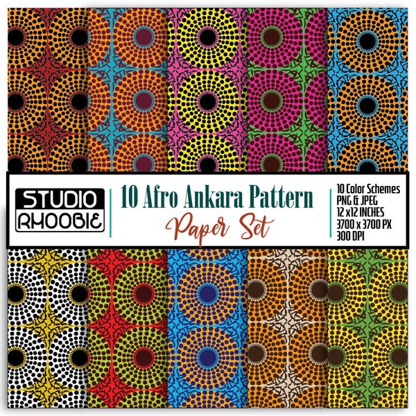 10 fichiers de pack de papier numérique Ankara | Motif de cercle 1 | Motifs numériques africains au format JPEG PNG d'inspiration Wax Africain | Papier peint |