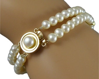 Vintage 14K Gold Pearl Bracelet, Cultured Pearls, Pearl Clasp