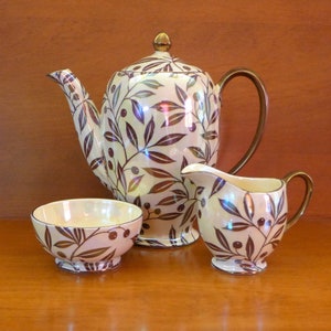 Vintage Royal Winton LustreWare Coffee Set: 1950s Leaves Pattern