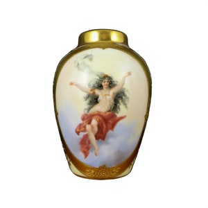 Antique Dresden Jeweled Vase: Hand-Painted Portrait Cabinet Vase, 4&quot;