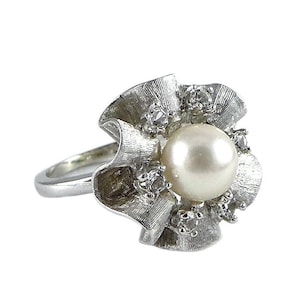 Retro White Gold Cocktail Ring Vintage 10K Pearl Spinel Ring - Etsy