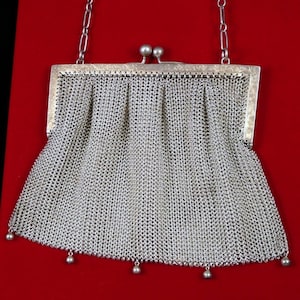 Sterling Silver Mesh Purse, Antique Art Nouveau Purse, Vintage Art Deco Purse, Chain Maille Purse, Heavy Silver Purse, 925 Sterling Bag
