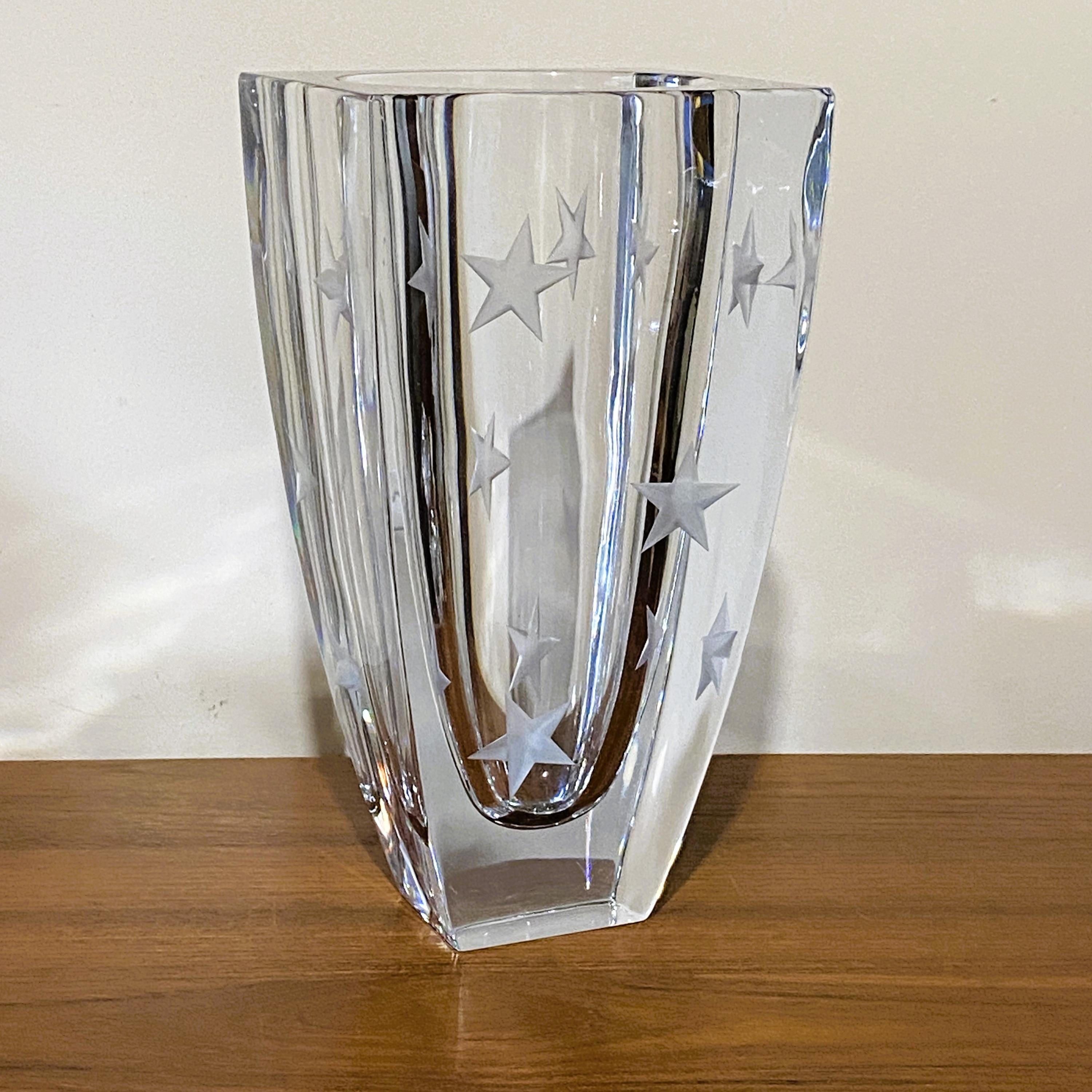 Vintage Mikasa Platinum Stars Vase: Heavy Crystal With Frosted