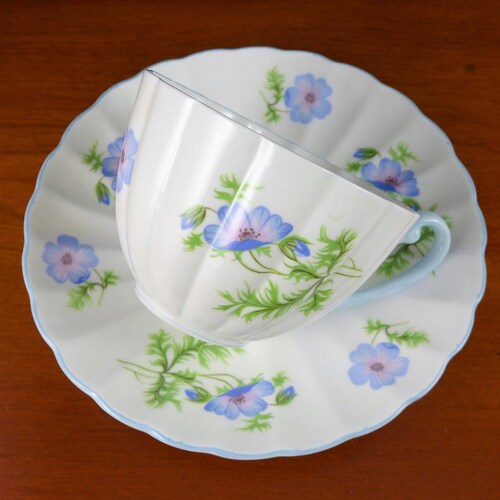 Shelley Tea Cup Saucer, Vintage Shelley Blue Poppy Cup And Saucer