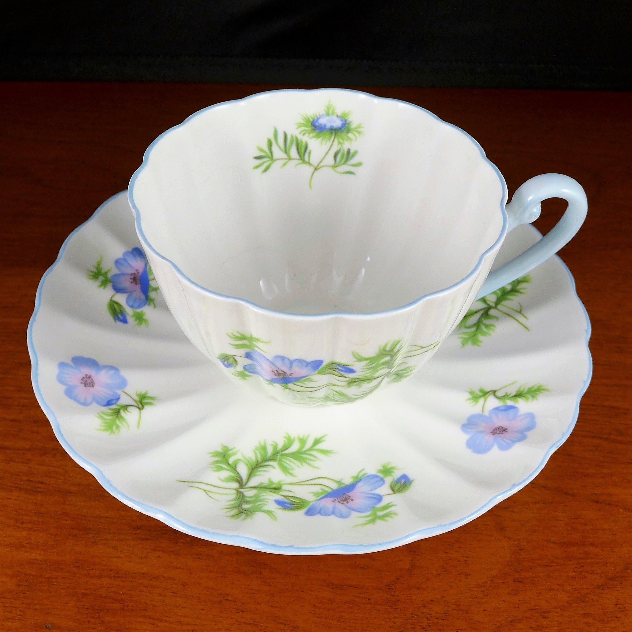 Shelley Tea Cup Saucer, Vintage Shelley Blue Poppy Cup and Shelley Tea Cup Saucer, Vintage Shelley Blue Poppy Cup and