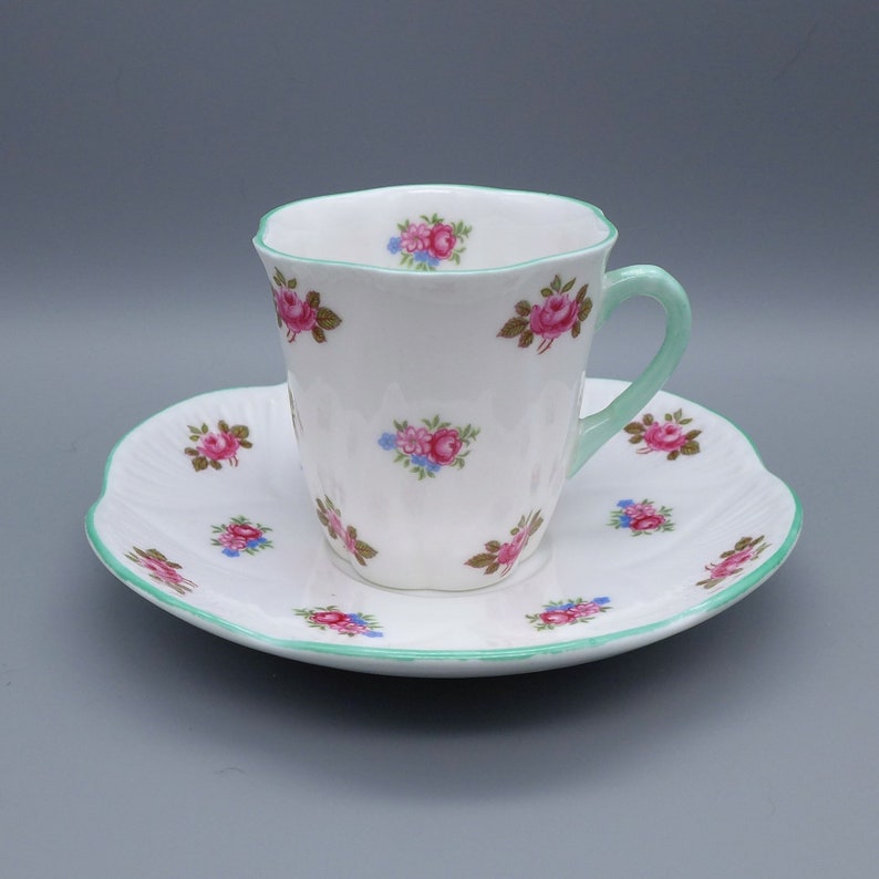 Shelley Demitasse Cup And Saucer Set Vintage Rosebud Pattern In The Dainty Shape