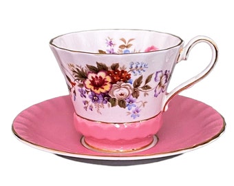 Vintage Aynsley Pink Floral Footed Tea Cup And Saucer, 2958