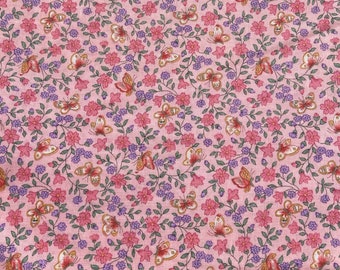Cranston Print Works Pink Flowers And Butterflies, VIP Print, 3 Yard Remnant