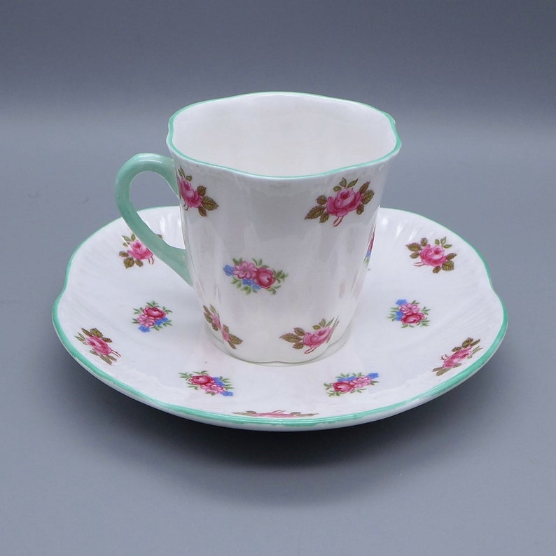 Shelley Demitasse Cup And Saucer Set Vintage Rosebud Pattern In The Dainty Shape