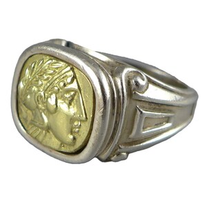 Esti Frederica 18K Sterling Ring, Vintage Roman Head Ring, Designer Signed
