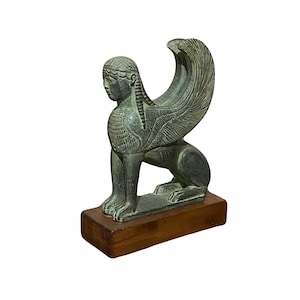 Vintage Sphinx Of Naxos Statue, Figurine, Plaster On A Wood Base