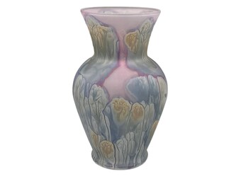 Vintage Rueven Satin Glass Watercolor Vase, Hand Painted, Pastel Colors, By Nouveau Art Glass Co USA