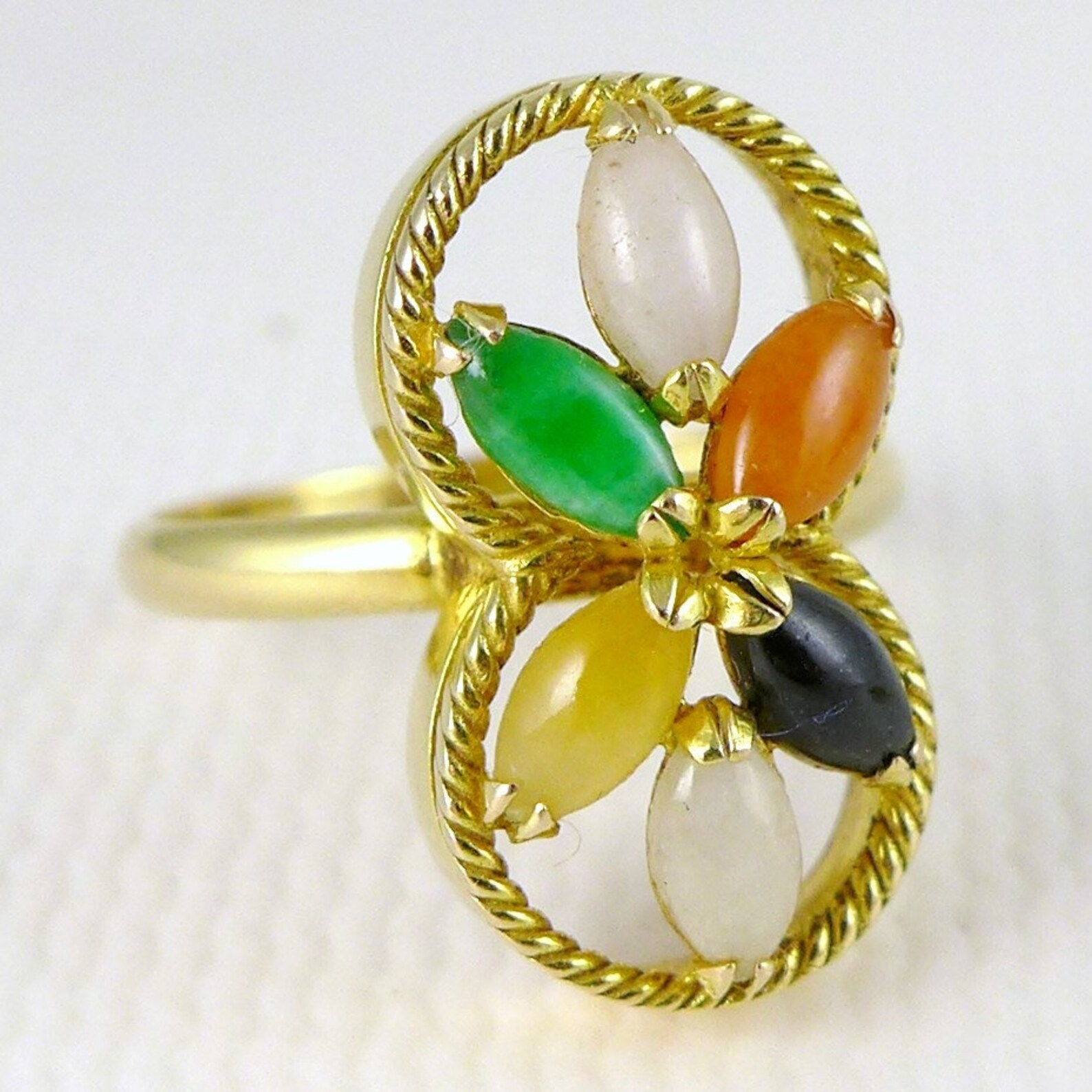 14K Jade Jewelry Set Vintage Gold Jade Cluster Ring and Etsy