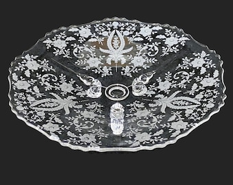 Vintage Viking New Martinsville Cake Plate, Footed, Prelude Etched Pattern