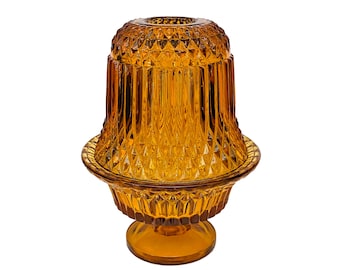 Vintage Amber Indiana Glass Fairy Lamp, Diamond Point Pattern