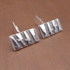 Modernist 800 Silver Cufflinks, Vintage Polish Mid Century Modern Cuff Links