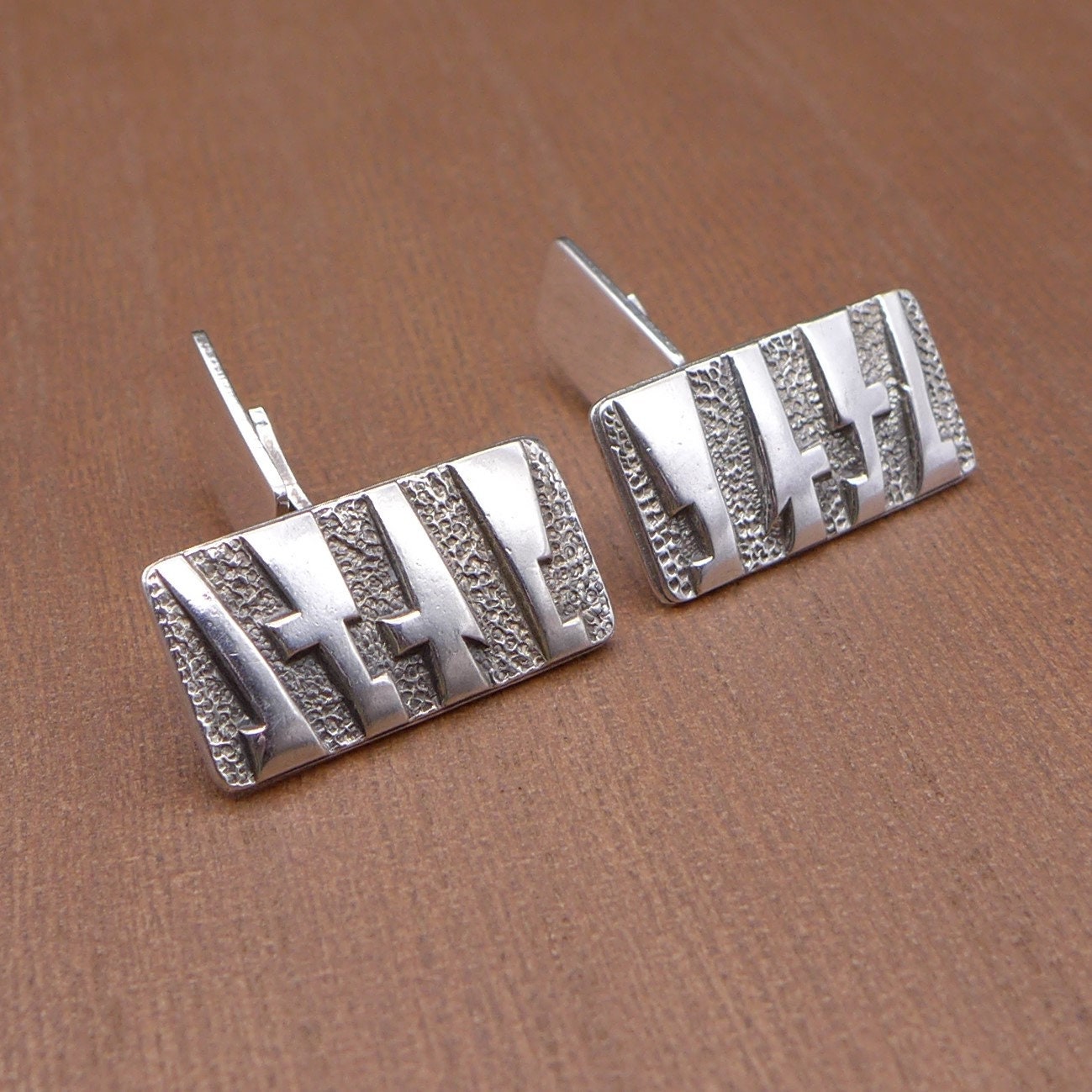 Sleek Handmade Sterling Silver and Onyx Cufflinks popular Modernist