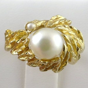 Gold Cultured Pearl Ring Vintage 14K Gold Foliate Design Ring - Etsy