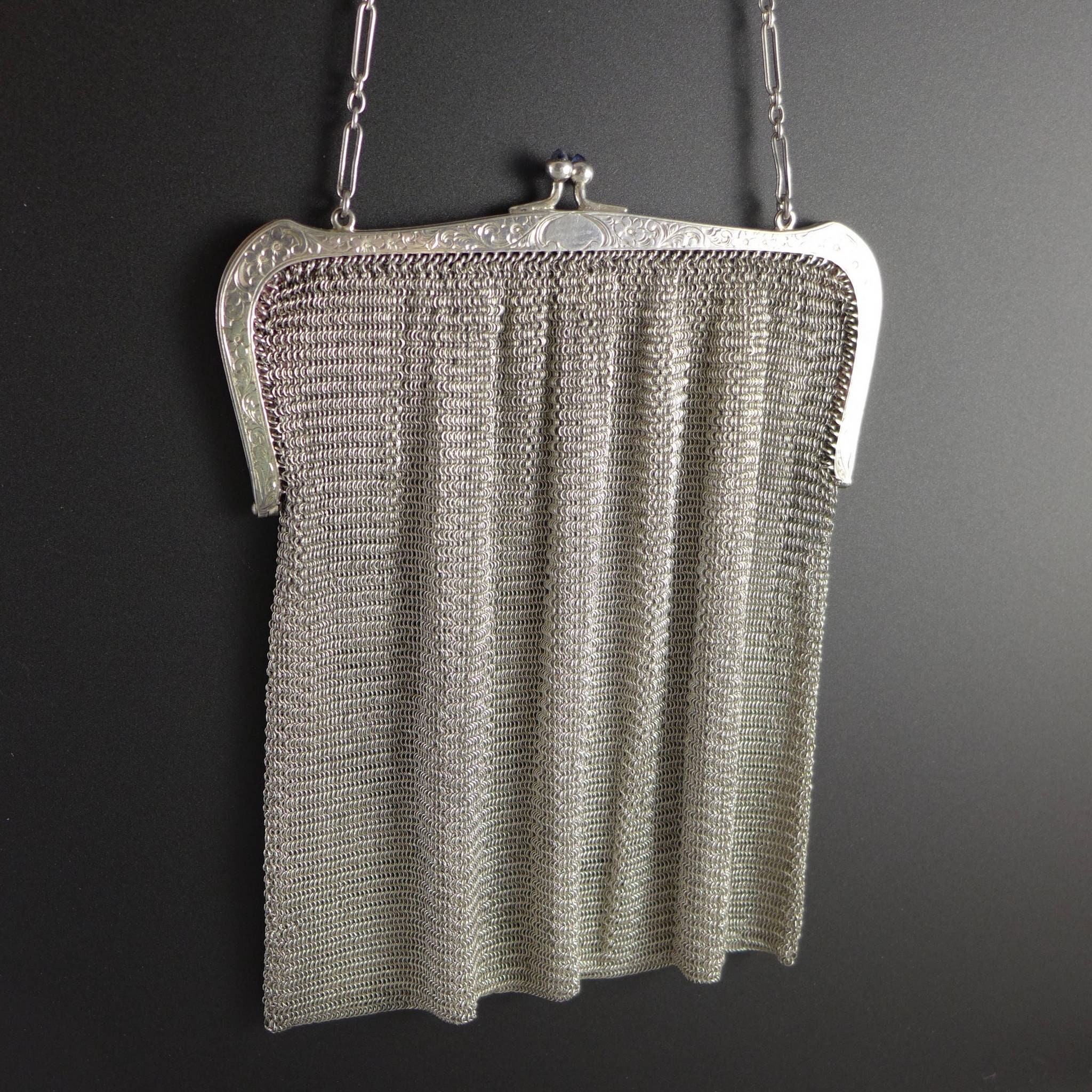 E A Bliss Sterling Mesh Purse, Antique Soldered Silver Fine
