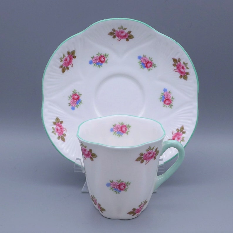 Shelley Demitasse Cup And Saucer Set Vintage Rosebud Pattern In The Dainty Shape