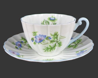 Shelley Tea Cup Saucer, Vintage Shelley Blue Poppy Cup And Saucer, Bone China Tea Cup And Saucer, Ludlow Shape