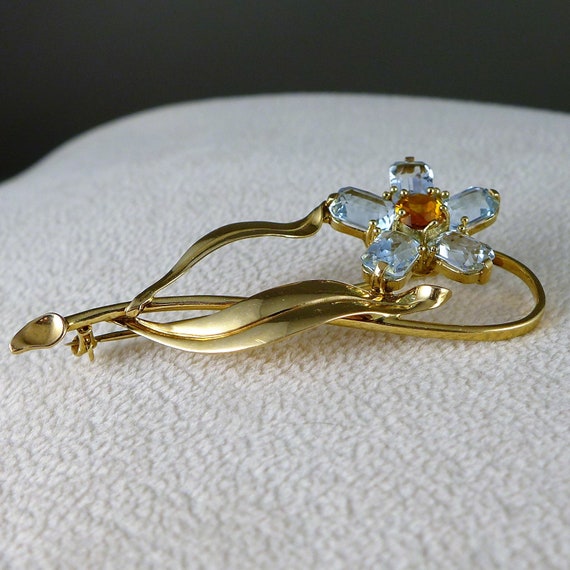 Vintage 14K Gold Aquamarine Pin, Retro Aquamarine… - image 4