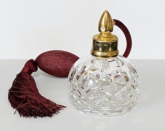 Vintage Waterford Atomizer Perfume Bottle, Lismore Pattern, Burgundy Bulb And Tassel