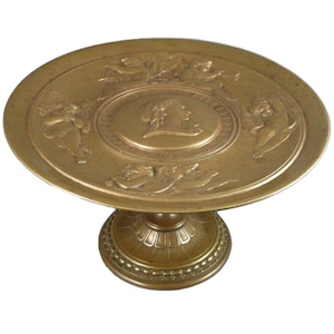 Antique French Bronze Tazza, Heavy Bronze Neo Classical Pedestal Tray, Lady And Cherubs, Entryway Decor, Table Centerpiece,