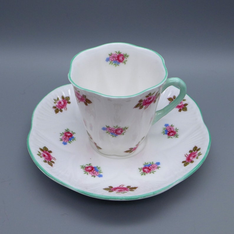 Shelley Demitasse Cup And Saucer Set Vintage Rosebud Pattern In The Dainty Shape