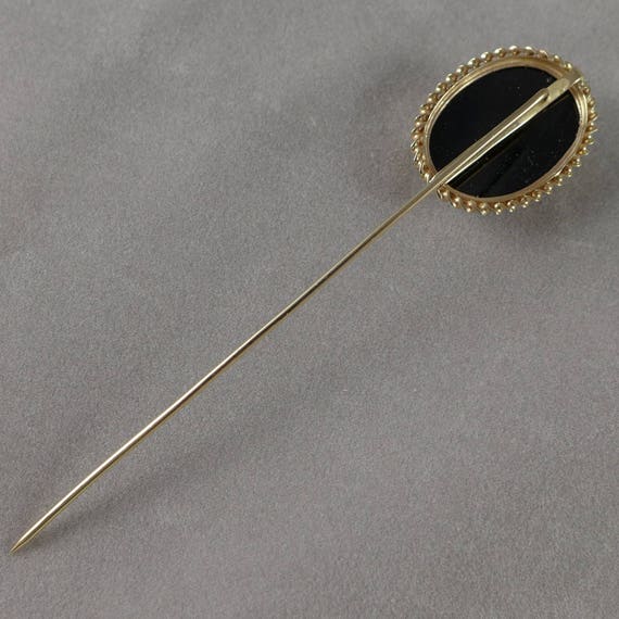 Vintage 14K Gold Onyx Cameo Stick Pin, Carved Sto… - image 7