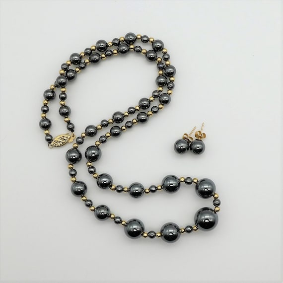 14K Gold Hematite Beaded Necklace Set 