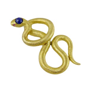 Vintage Carl Bucherer Art Deco 18K Gold Lapis Snake Pin, Swiss Gold Brooch