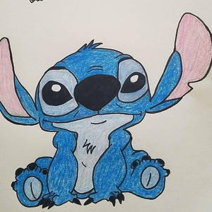 Stitch From Lilo and Stitch Digital Drawing, Printable Disney Art, Disney Kids Character Illustration