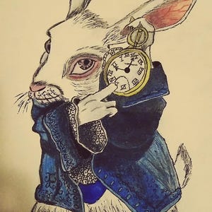 White Rabbit Alice in Wonderland Digital Drawing Printable Art Charming Fantasy Illustration for Kids Room Decor