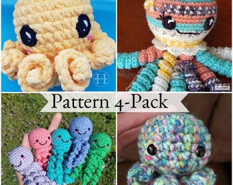 PATTERN 4-PACK- Octopus Pattern 4-pack: OctoBitty, OctoPlushie, OctoLovey & Pocket Octo