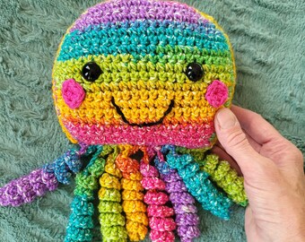 Rainbow Jellyfish Snuggler, crochet with a rainbow cotton blend yarn, handmade, one of a kind