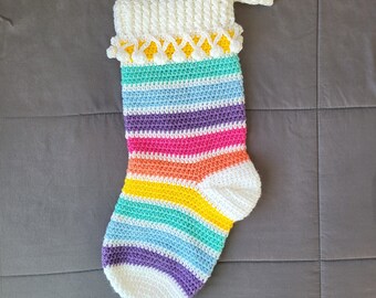 XL Crochet Rainbow Christmas Stocking 20" long