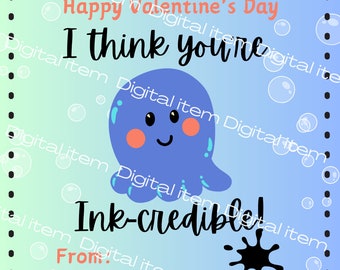 PNG- Octopus Valentine's Template, Digital Download, Valentine's Day Card, Octopus Valentine's Download