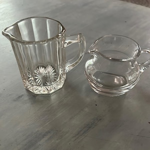 Heavy Glass Creamers, Vintage, Creamers, Glass Pitcher.  Set of Two