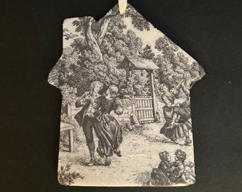 Toile Ceramic House, Cabinet, Ornament, Doorknob Decor, Decoupage House.