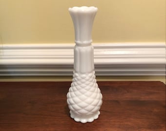 Milk Glass Vase, Vintage Milk Glass, Wedding, Diamond Diagonal Vase, Tray Decor, Bud Vase, Vintage Vase.