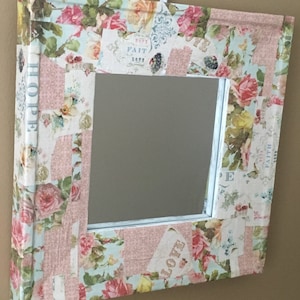 Pink Mirror, Shabby Chic, Decoupage, Nursery, Cottage, Bedroom, Entryway, Shower Gift.  10&quot; x 10&quot;