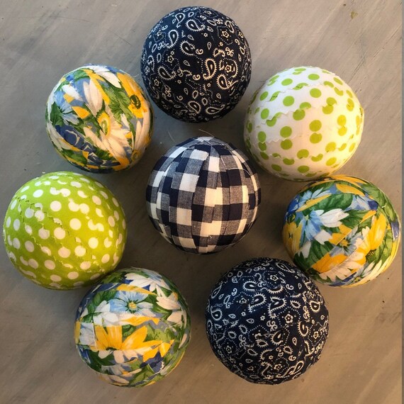 Fabric Balls Cottage Centerpiece Basket Filler Blue Rag - Etsy