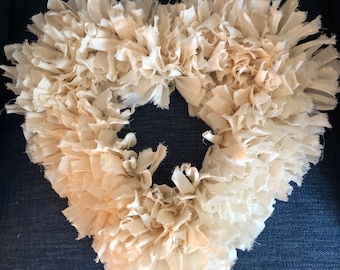 Muslin Wreath, Minimalist, Rustic, Rag Wreath, Wedding, Farmhouse, Valentine.