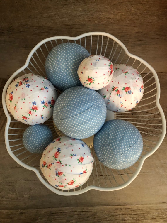 Blue Fabric Balls Shabby Chic Cottage Centerpiece Bowl Etsy