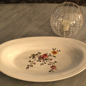 Vintage Painted Plate, Decorative Plate, Decoupage Plate, Oval Plate, Shabby Chic Dish, Farmhouse Dish,.